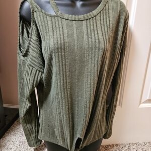 Daytrip Olive Cut-Out Shoulder Sweater